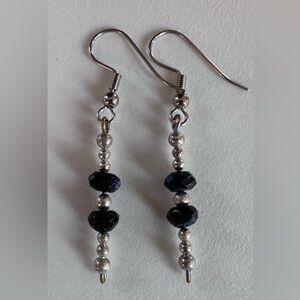 Elegant Silver and Black Beaded Earrings